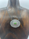 17" Sonoran Gold Turquoise Concho Necklace by Andrienne Gordon, Navajo