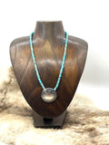 18" Handmade Turquoise Heishi Bead Necklace with Sterling Silver Stamped Pillow Bead by Maryetta Daukei Kellywood, Navajo