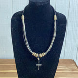 Necklace cross raw hide