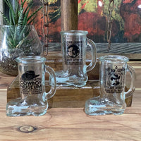Boot Shaped Shot Glass with Cowboy Hat, Full face, or Half face.