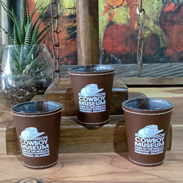 Brown Leather Shot Glass with Cowboy Hat