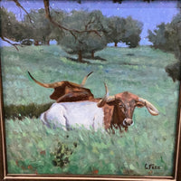 Moonlit Longhorns Oil Painting by Cameron Free