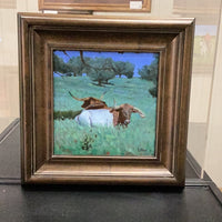 Moonlit Longhorns Oil Painting by Cameron Free