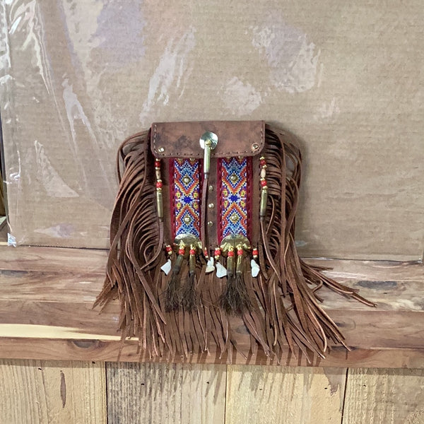 Leather and Beaded Native Belt Satchel