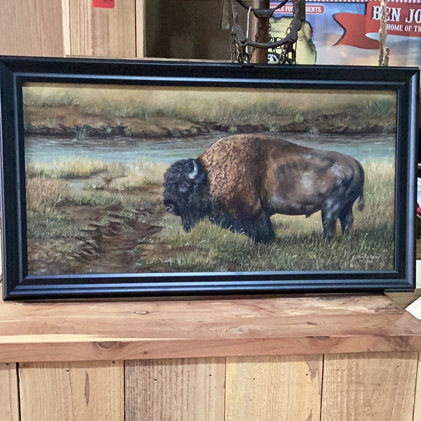 Full Buffalo by a Stream by Christy Gray