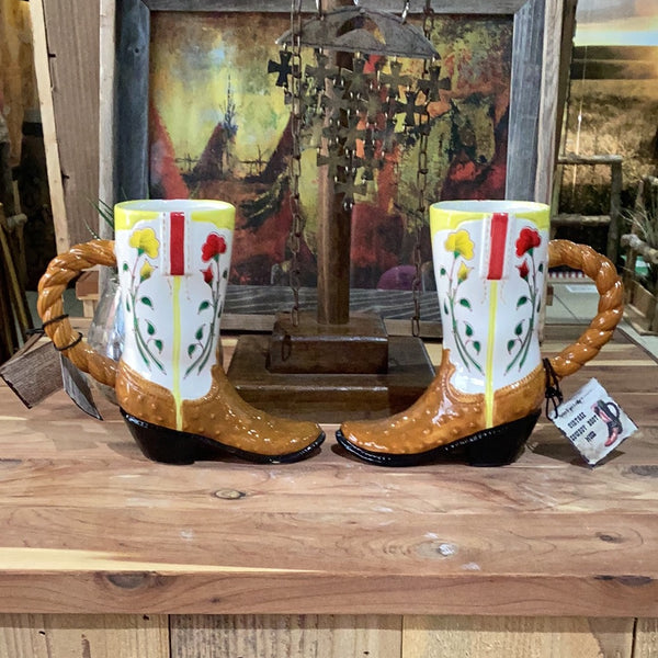 Vintage Cowboy Boot Mug (Large Delicate Flower Mug)